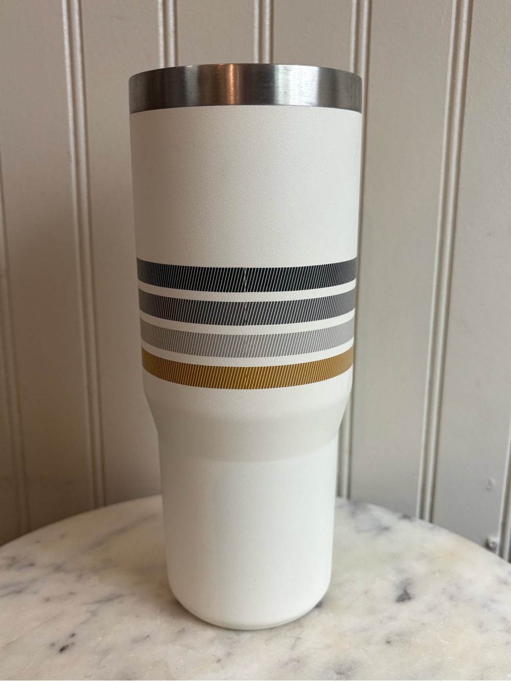 Stanley Varsity Iceflow 30oz Tumbler Cream Ash Stripe Travel Mug Water Bottle - Picture 3 of 10
